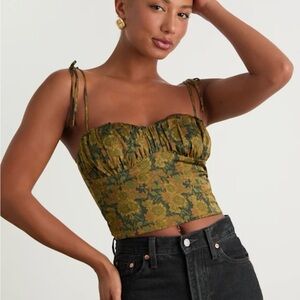 Satin Floral Green crop Top